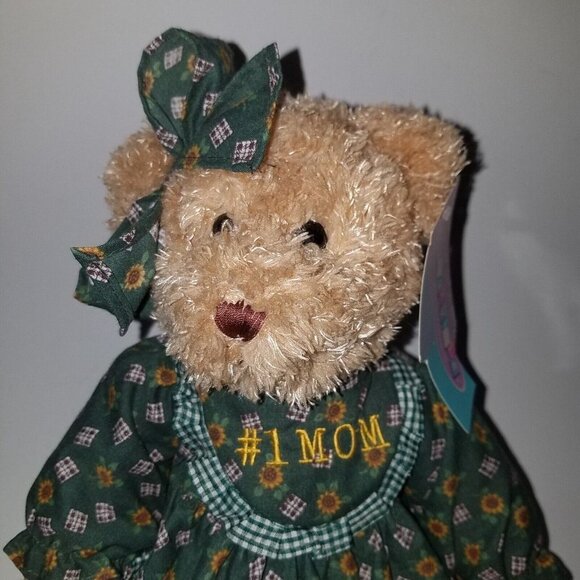 VTG #1 MOM Teddy Bear Plush Playville w/TAG Mother's Day Gift Fine Toy Green Tan - Picture 2 of 9